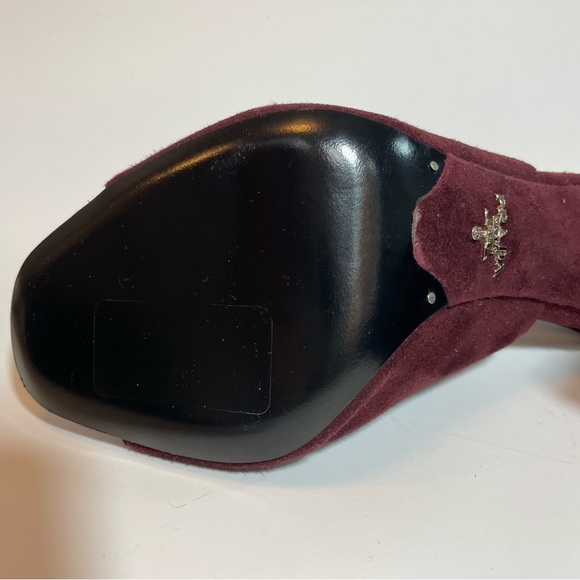 NWOB Prada burgundy suede peep toe leather strap heels size 39.5 - Picture 7 of 10